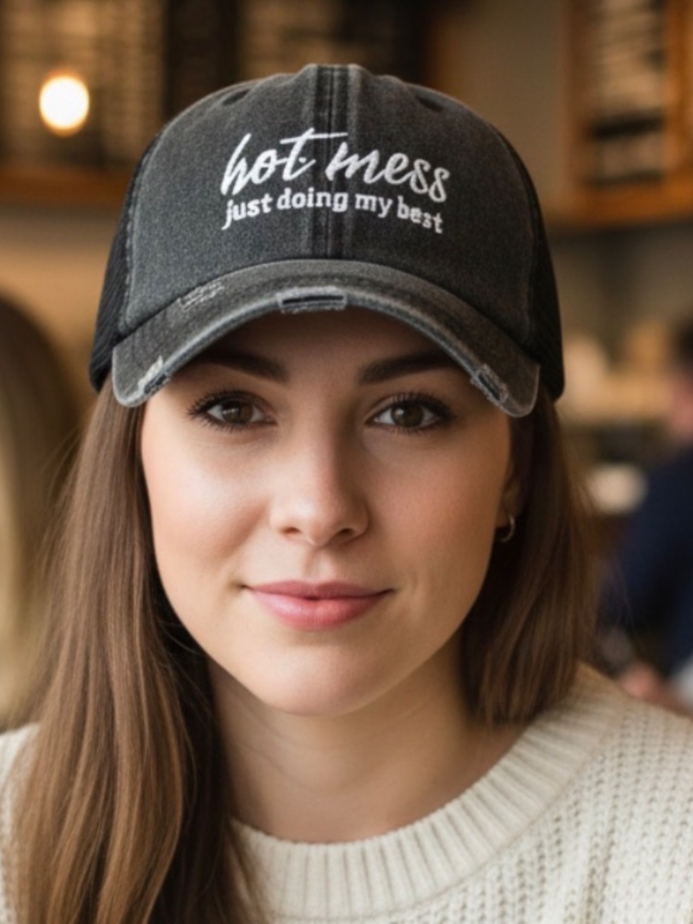 Hot Mess, Just doing my Best Graphic Embroidered Baseball Ponytail Cap - Picture 2 of 9